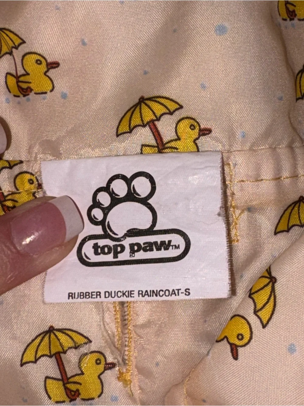 Top Paw Rubber Ducky Rain Coat, Missing 1 Duck Button, Sz S